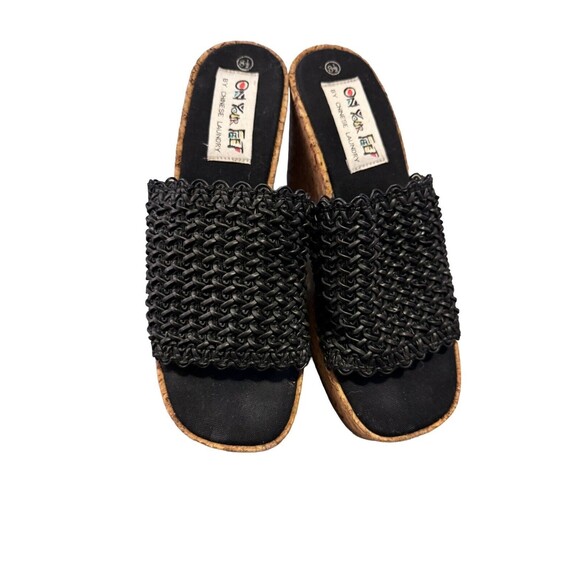 Chinese Laundry SZ 8.5 Women’s Black /Tan Platform Sandals Slip On Knitted Y2K - Picture 4 of 9